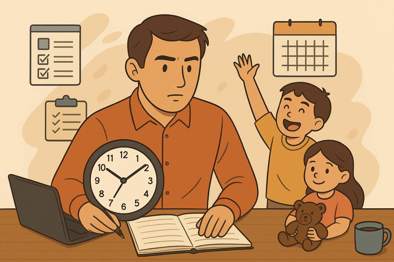Parent managing time while balancing work and family responsibilities
